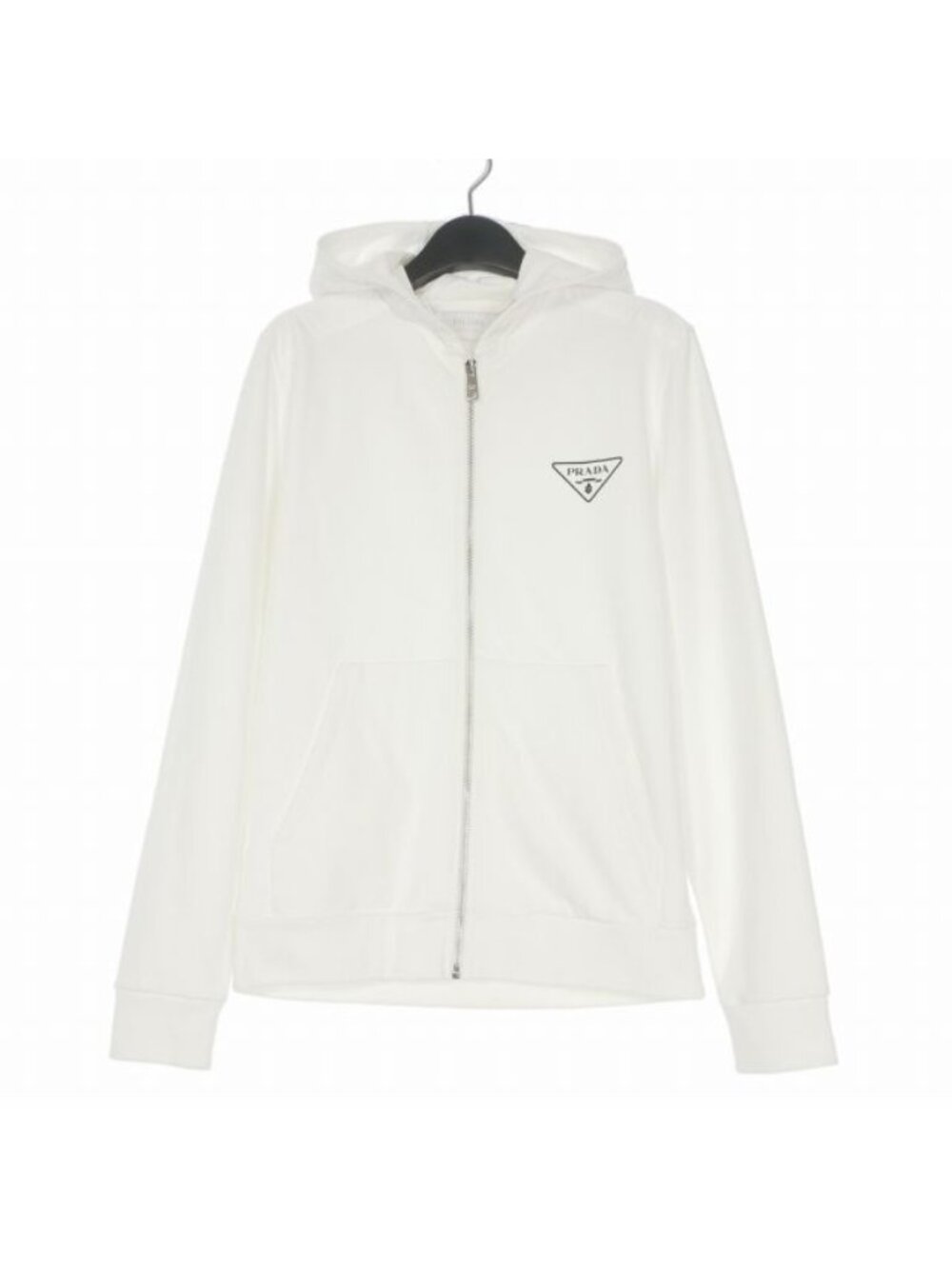 Prada Re-Nylon Sweatshirt Contrast Triangle Logo Hoodie Long Sleeve White XS
